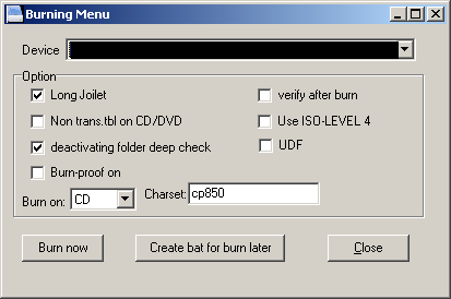 Screenshot Burning menu